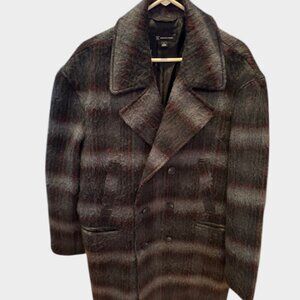 INC International Concepts Plaid Coat Size L | Wool Blend Peacoat Style